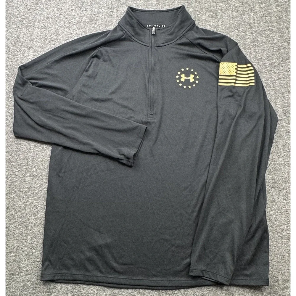 Under Armour Tactical Pullover Mens‎ Large Black 1/4 Zip HeatGear Flag Stars USA